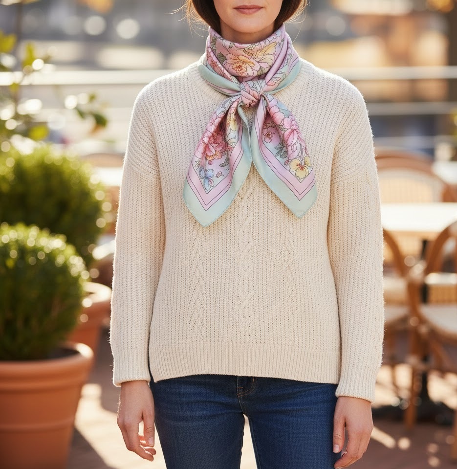 Floral short silk scarf