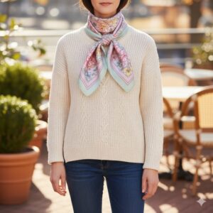 Floral short silk scarf